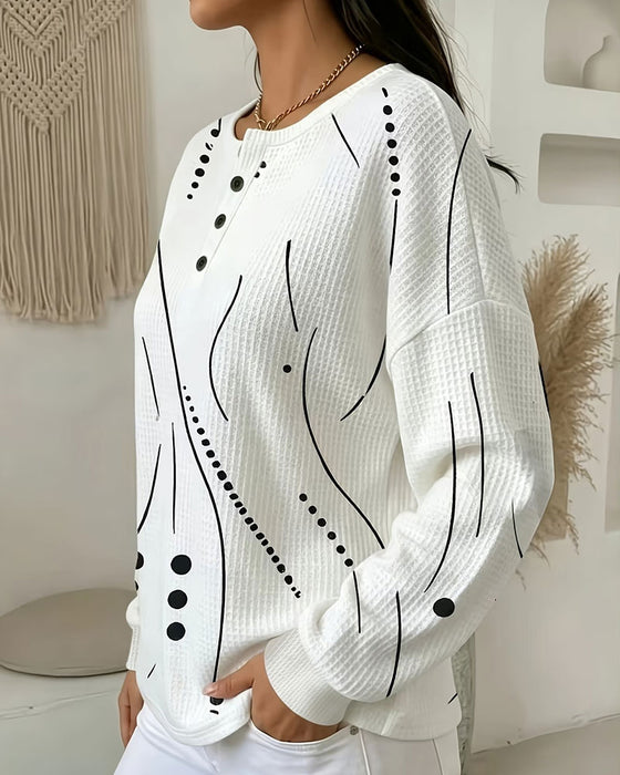 Oberteil Abstrakter Druck Waffel Henley