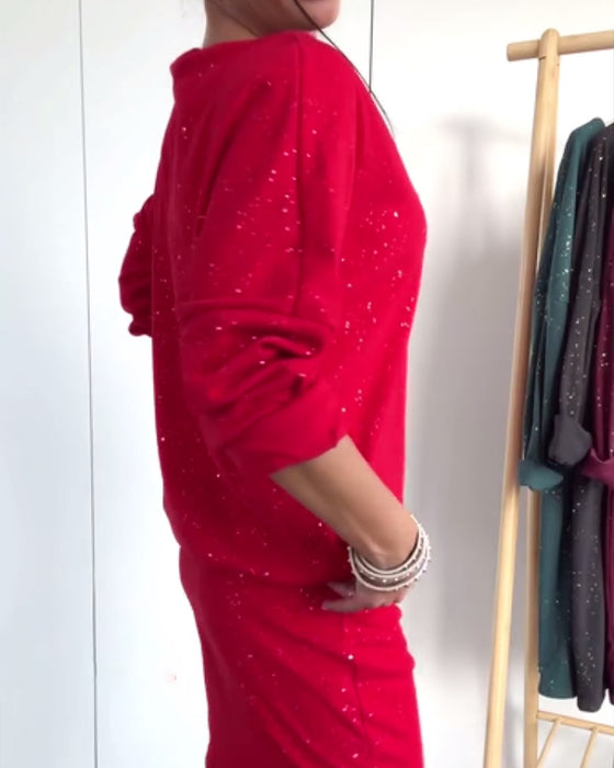 Kleid Runder Halsausschnitt Fein Glitzer Modisch