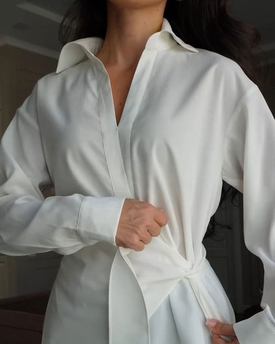 Bluse Einfarbig Mit Gürtel