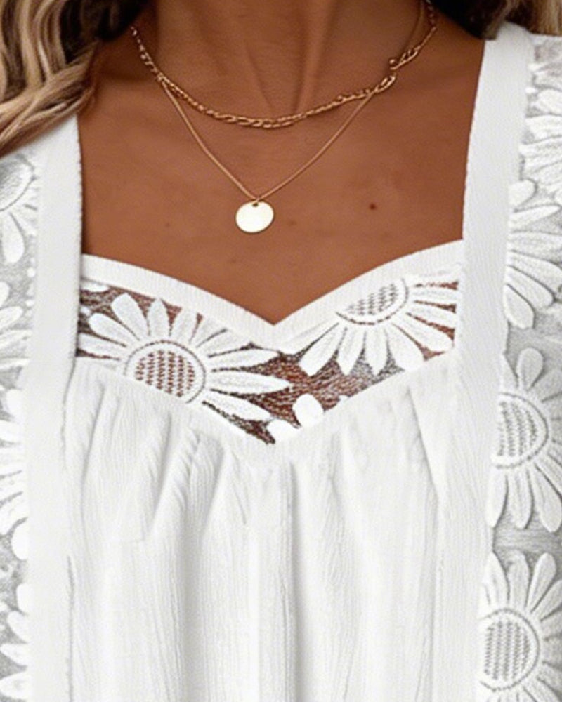 Bluse Falsch Geschichtet Gänseblümchen Spitze Patchwork