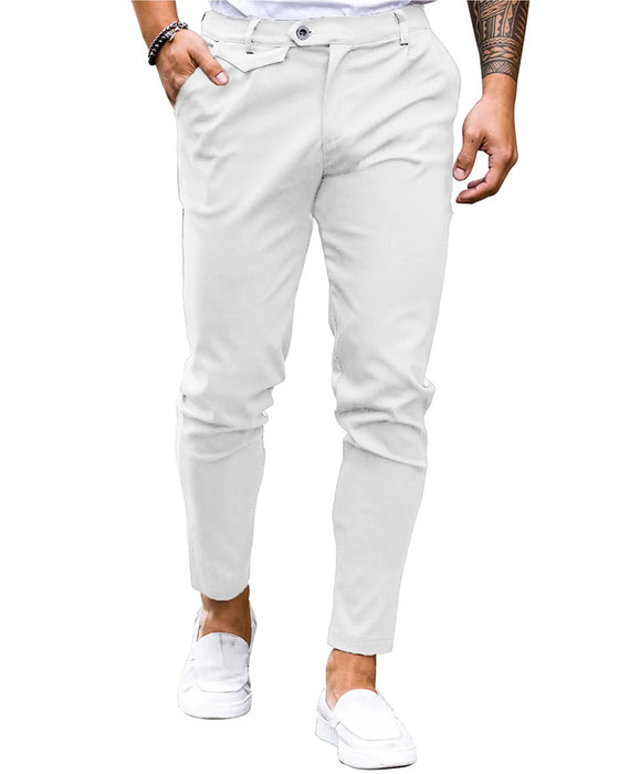Hose Uni Farbe Knopf Vorne Slim Fit Lässig