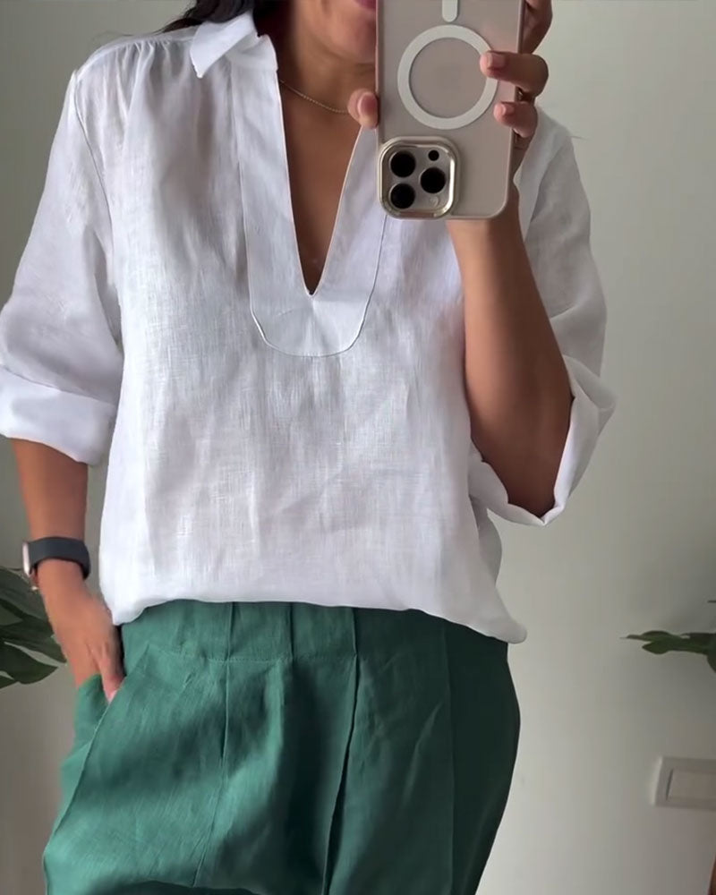 Bluse mit Kragen aus Baumwoll-Leinen