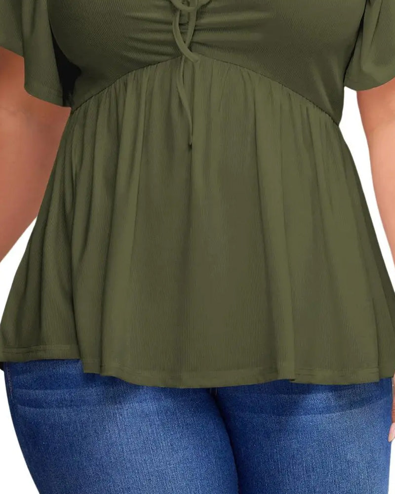 T-Shirt large size square neck bubble sleeve