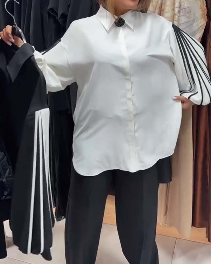 Hemd Kontrast Linie Langarm