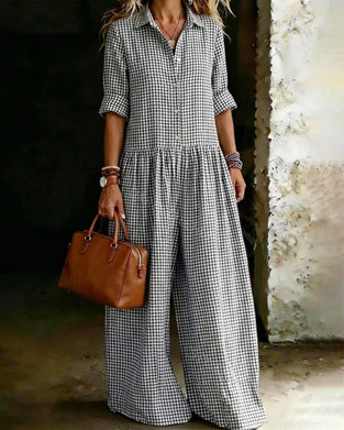 Jumpsuit Revers Karo Weites Bein