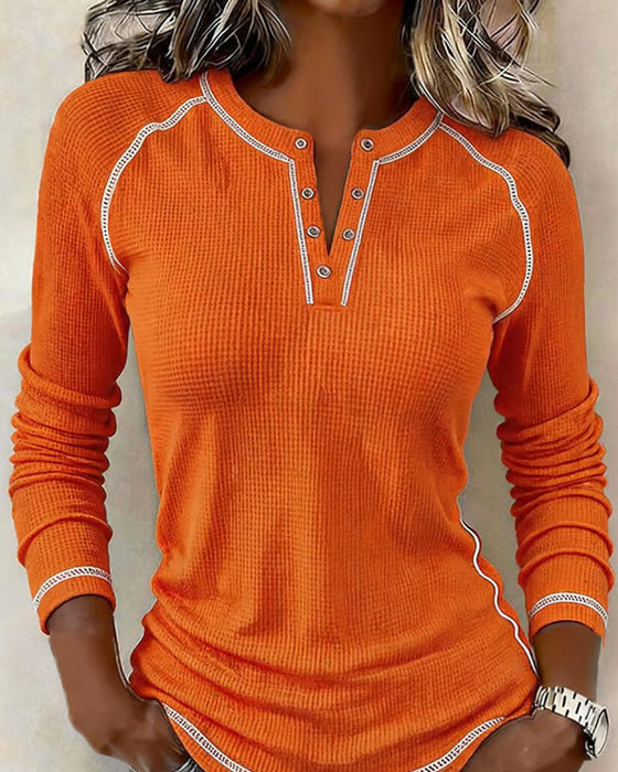 Oberteil Waffel Henley Langarm
