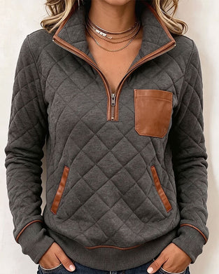 Sweatshirt Argyle Halb Reißverschluss Kragen
