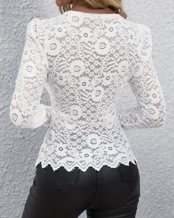 T-Shirt Mit Elegantem V-Hals Und Spitze Trim