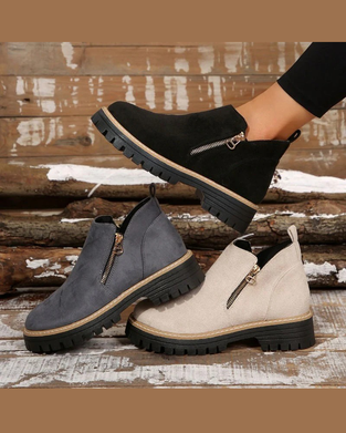 🔥Herbst- Und Winterleckerbissen🔥Damenstiefel Mit Runder Schuhspitze Und Seitlichem Reißverschluss