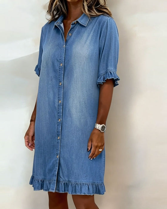 Kleid Denim Rüsche Hemd