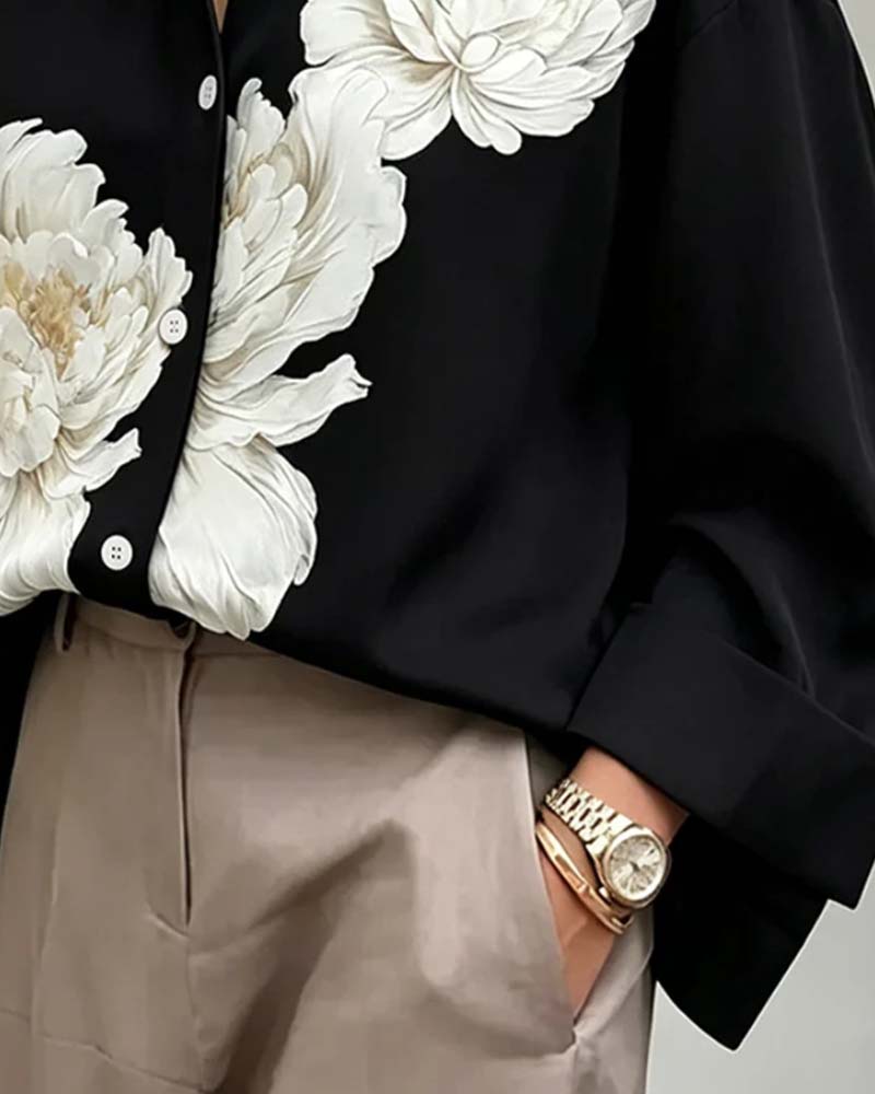 Hemd Blumen Print Revers