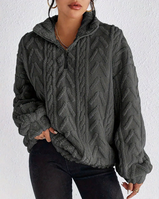 Sweatshirt Doppelseitig Fleece Halber Reißverschluss