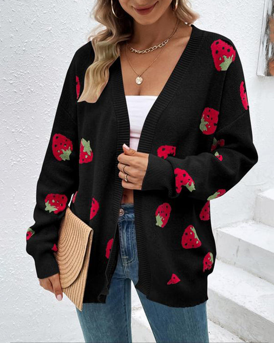 Cardigan Mit Erdbeer-Muster Und Locker Merkmalen