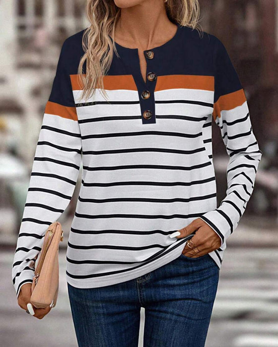 Top Mit Casual Streifenmuster und Kontrastfarbe