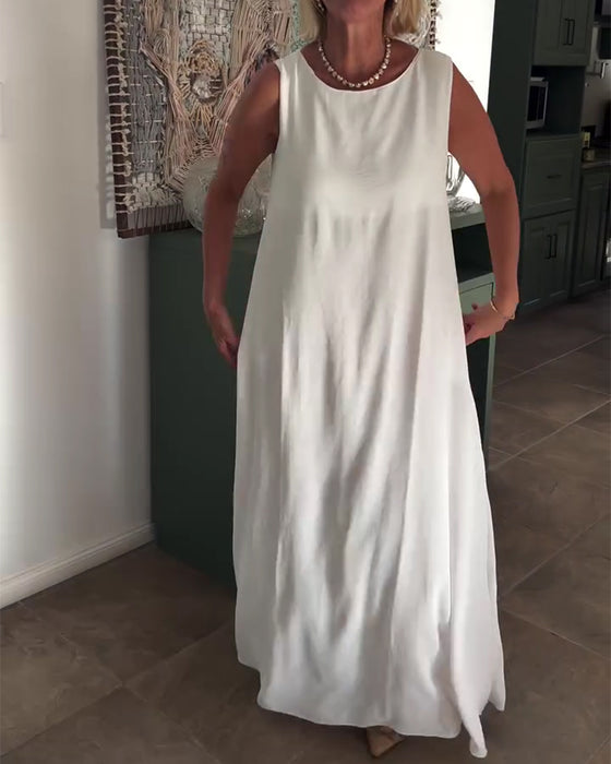 Kleid Ärmellos Locker Drapiert Lang