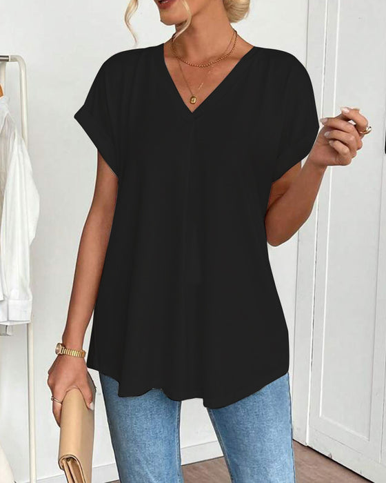 T-Shirt kurzärmelig einfarbig Patchwork