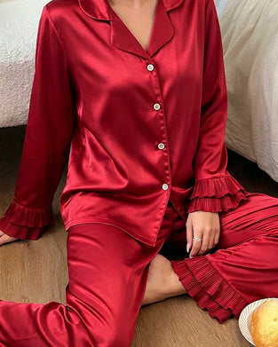 Pyjama Set Doppelte Schicht Volant Hemdkragen