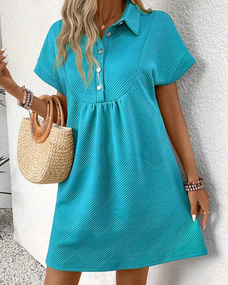 Babydoll-Kleid Jacquard Polokragen Knopfleiste