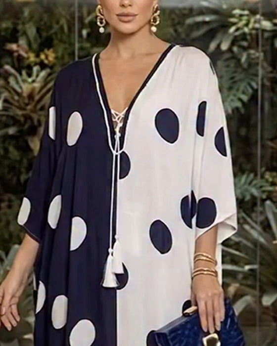 Kleid V-Ausschnitt Große Polka Dot Lässig