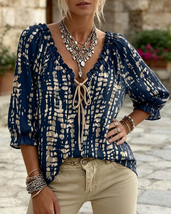 Bluse Bohemian Rüsche Bindung