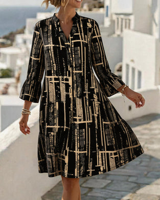 Kleid Mandarin V Ausschnitt Locker Streifen