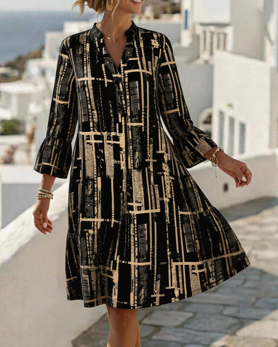 Kleid Mandarin V Ausschnitt Locker Streifen