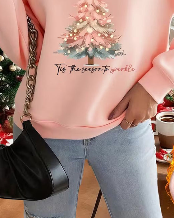Sweatshirt Weihnachtsbaum Druck Rundhals