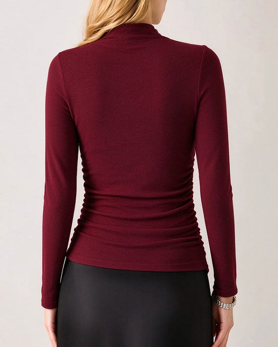 Top Halb Turtleneck Seite Gerafft Unterzieh