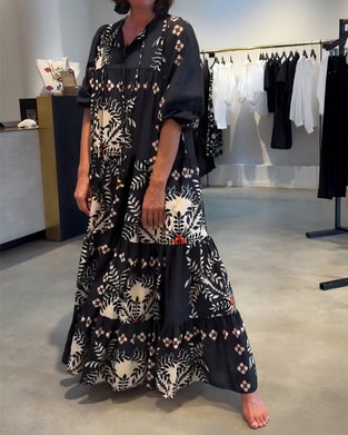 Kleid Krawatte Blumig Voll Rock Urlaub Maxi