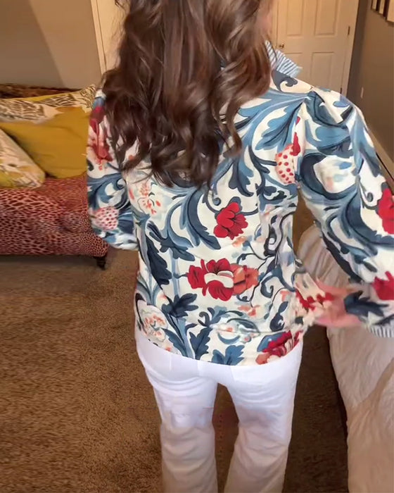 Bluse Puffärmel floral gestreift