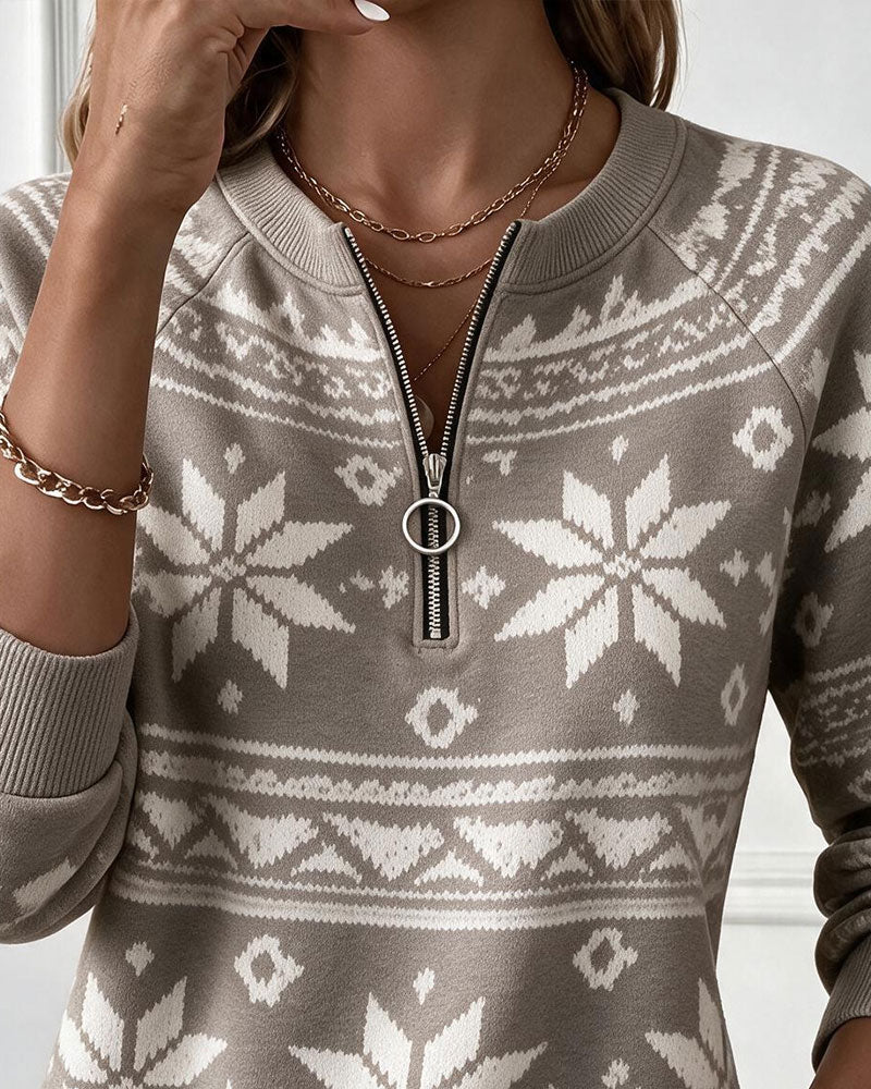 Sweatshirt Druck Halber Reißverschluss Stehkragen