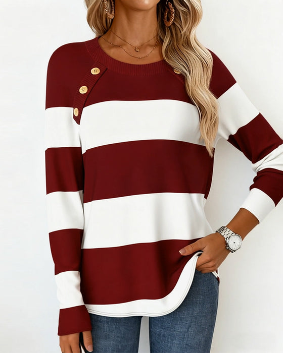 Top Casual Rundhals Gestreift Langarm