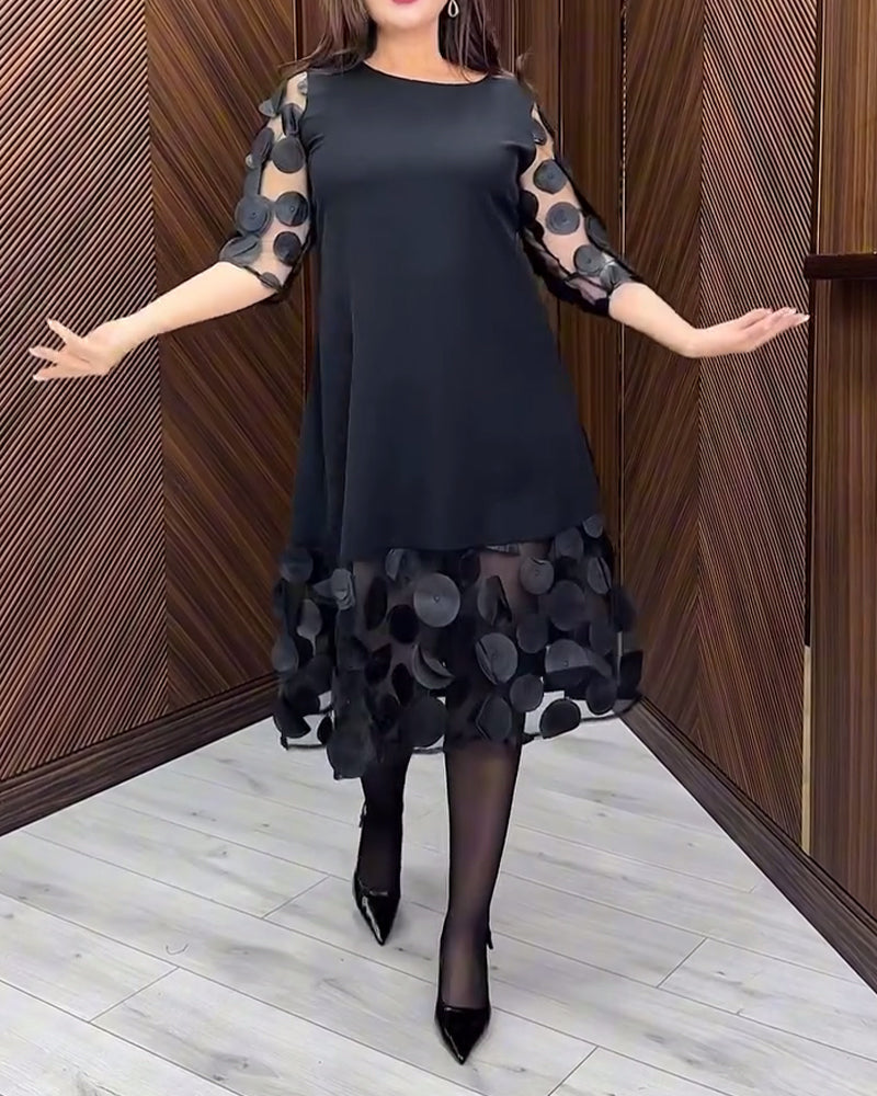 Kleid Mesh Stitching Modisch Runder Halsausschnitt