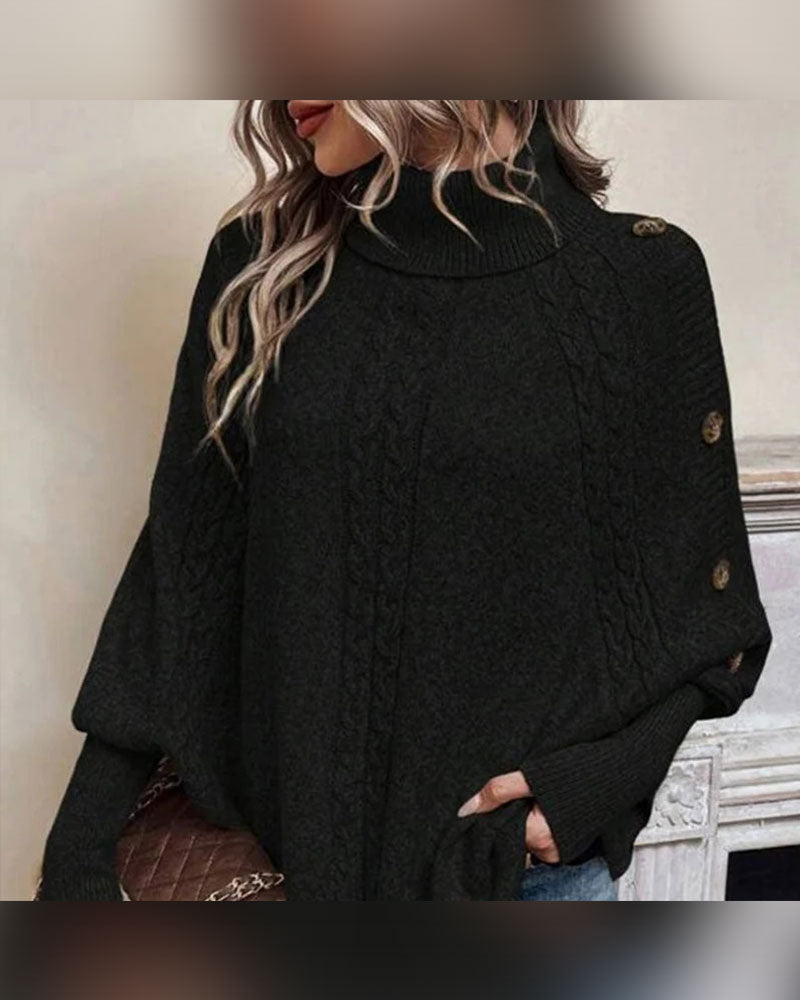 Pullover Turtleneck Unregelmäßig Zopf Knopf