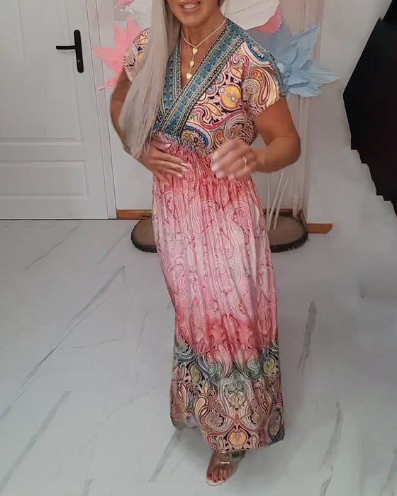 Kleid Bohemian V-Ausschnitt Tailliert Urlaub