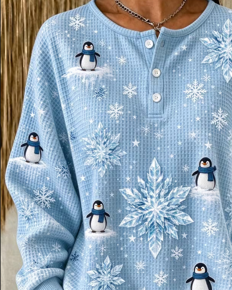 Oberteil Pinguin Schneeflocke Waffelstrick Henley