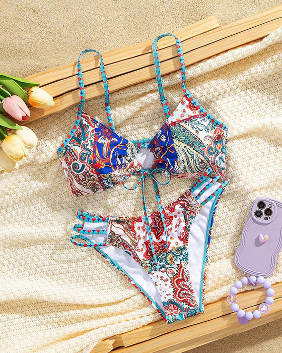 Bikini Bedruckt Schnürung Sexy Dreieck