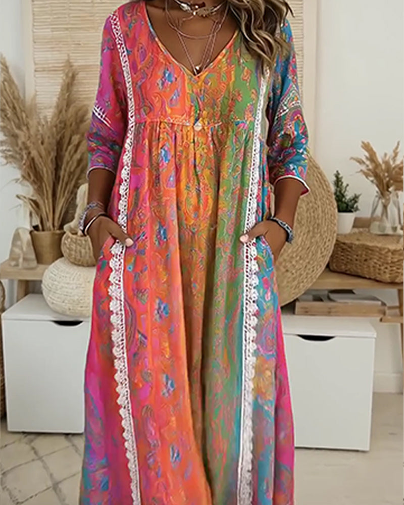 Kleid Bohemian Druck Lang