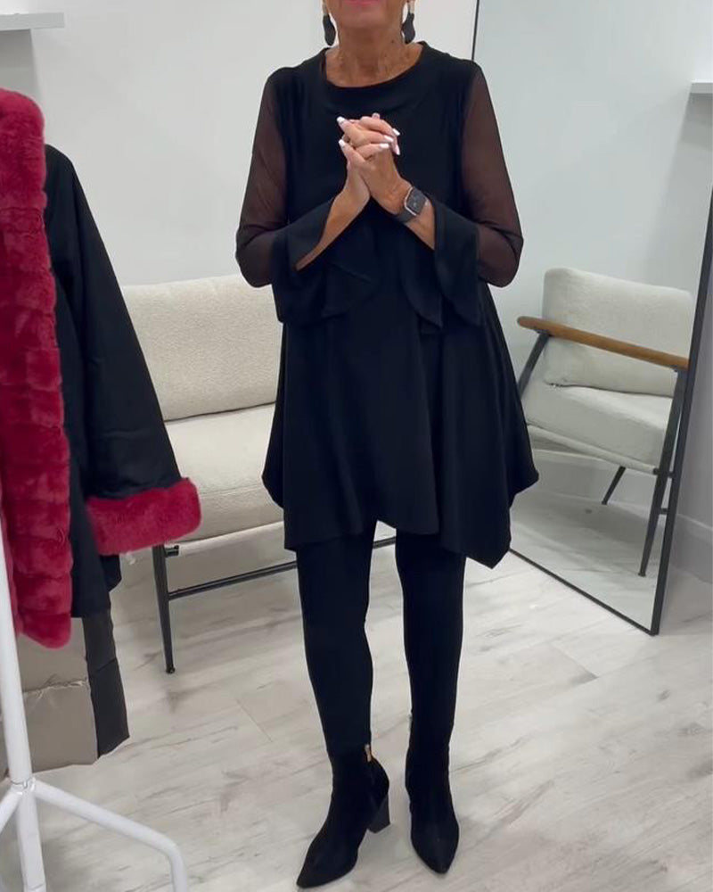 Bluse mit unregelmäßigem Saum und Schirmärmeln