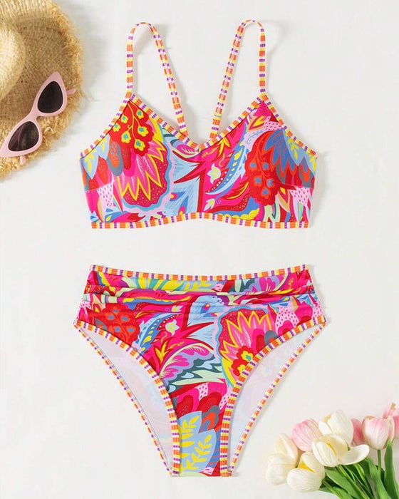 Badeanzug BH-Stil Hohe Taille Bedrucktes Dreieck