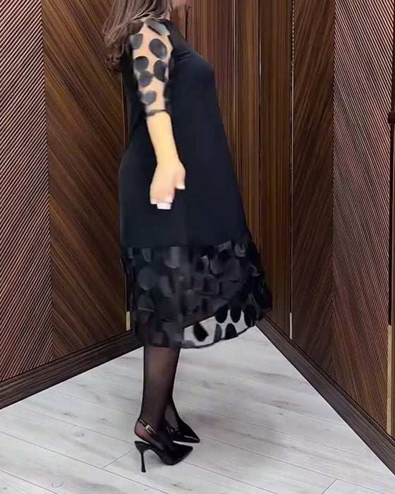 Kleid Mesh Stitching Modisch Runder Halsausschnitt