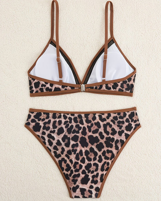 Bikini Leopard Druck Farbblock Dreieck