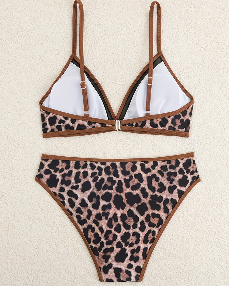 Bikini Leopard Druck Farbblock Dreieck