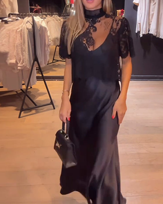 Set aus Spitzen und Meshbluse mit drapiertem Slipkleid