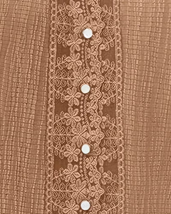 Bluse Spitze Patchwork V-Ausschnitt Puff Ärmel
