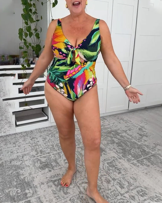 Einteiliger Badeanzug Blätterdruck