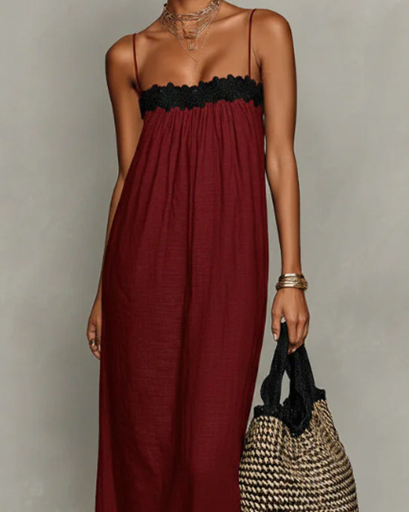 Kleid Kontrastfarbe Gerade Maxi