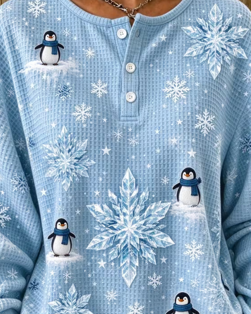 Oberteil Pinguin Schneeflocke Waffelstrick Henley