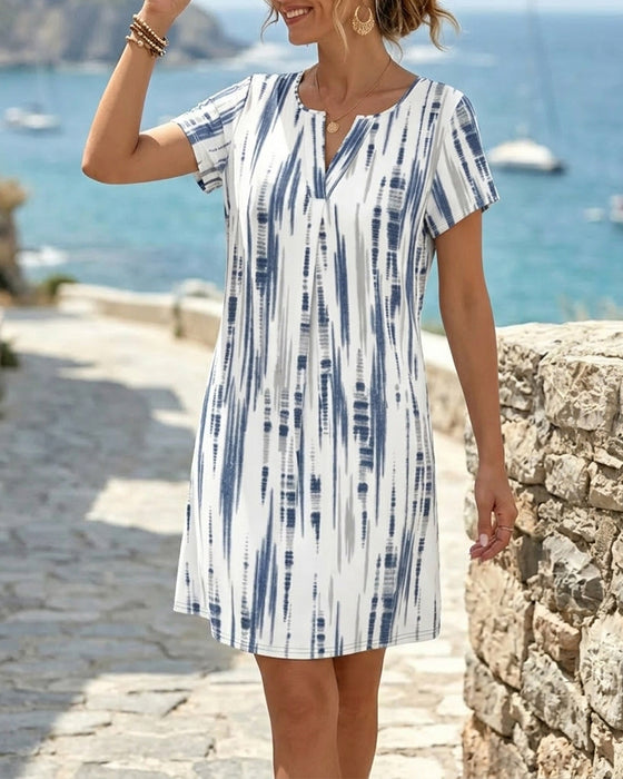Kleid Lässig Gestreift V-Ausschnitt