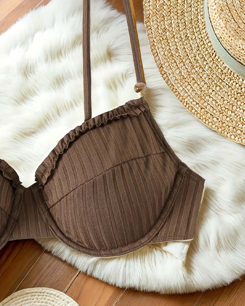 Bikini Gerippt Rüsche Uni